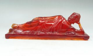 Old Collectibles Decorated Amber Carving Lifelike Sleeping Buddha Statue 20.  8cm