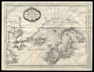 1758 Jacques Bellin Engraved Map Iceland,  Greenland And The North Sea