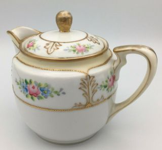 Antique Hand Painted Nippon Floral Gold Beaded Moriage Creamer Morimura Brothers