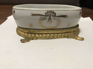 Vintage Ceramic Bathtub - Ceramic Soap Dish W/ Gold Stand Unique.  Rare