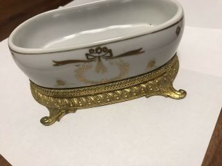 VINTAGE Ceramic BATHTUB - CERAMIC SOAP DISH w/ GOLD stand Unique.  RARE 2
