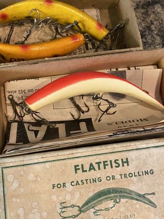 2 OLD COLLECTABLE BOXED VINTAGE FISHING LURES HELIN TACKLE FLATFISH 3