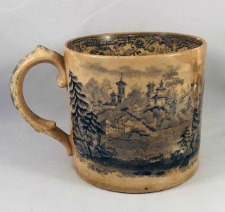 Rare Antique 19thc Soft Paste Blue Staffordshire Coffee Cann Transferware Mug Nr