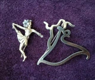 Two Vintage Rare Trifari Signed Dancers Awarding Pins/brooches Gold Tone