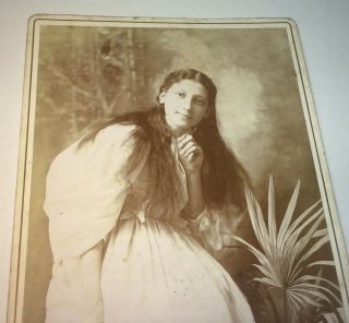 Antique Victorian American Beauty Long Hair Down Fashion Lady Ct Cabinet Photo
