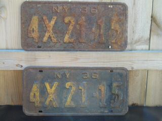 Vintage Rare 1936 York State Embossed Metal License Plates