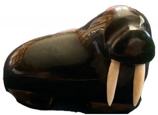 Walrus Vintage Fetish Inuit Eskimo Black Stone Carving Sculpture