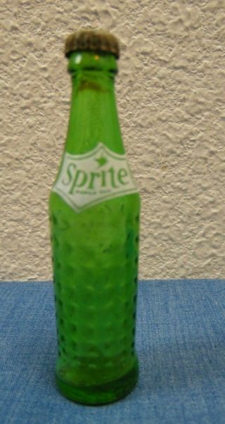 Vintage Mini Sprite Coca Cola Green Glass Bottle 3.  25 " With Cap 1980 