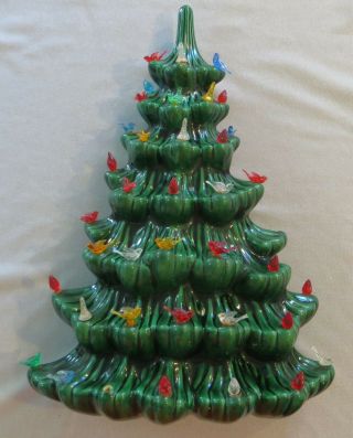 Atlantic Mold Rare Hanging Wall Ceramic Christmas Tree With Light Up Bulbs Birds