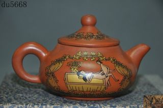Old Chinese Yixing Zisha Pottery Hand - Painted Man&woman Art Teapot Tea Set
