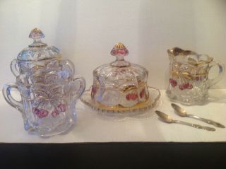 Antique Eapg Pressed Northwood Glass Cherry And Cable Each Piece Separately