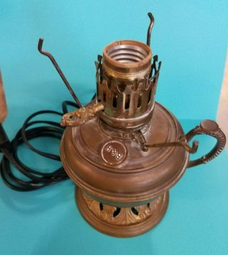 Antique Brass B & H Bradley Hubbard Finger Electrified Oil Lamp