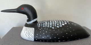 Rare Lifesize 23” Loon Wooden Duck Decoy Hand Signed Robinson 2013 Red Eyes
