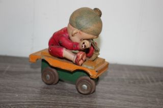 Antique Made In Japan Wind Up Toy Celluloid Boy On Scooter