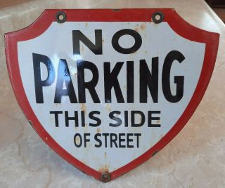 Rare Vintage No Parking This Side Porcelain Street Sign Highway Route