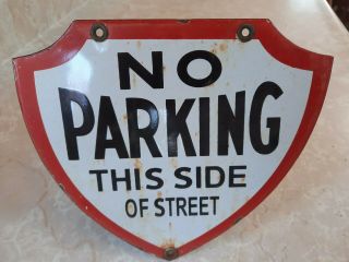 RARE VINTAGE NO PARKING THIS SIDE PORCELAIN STREET SIGN HIGHWAY ROUTE 2