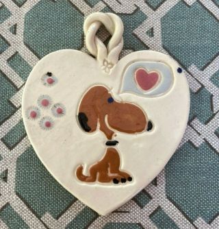 Rare Vintage Peanuts Snoopy In Love Hearts Ceramic Heart