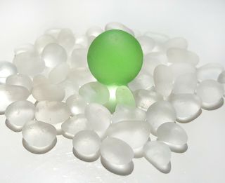 Nova Scotia Beach Sea Glass - Rare Lime Green W/ Tiny Whites