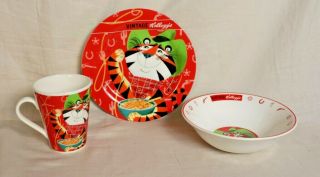 Rare Retro Vintage Ceramic Kellogg Red Plate,  Bowl,  And Cup Set