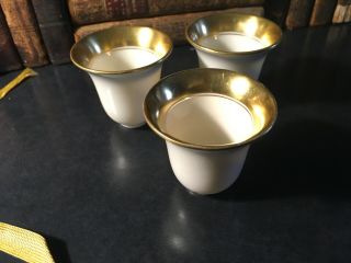 3 antique Lenox Demitasse Ivory Gold Trim Porcelain Cup Insert Liners 2 1/4 