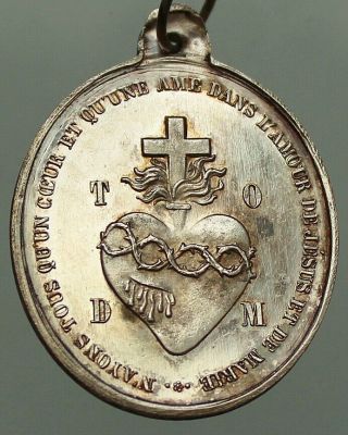Antique Silver Religious Art Pendant Saint Mary & The Sacred Heart Of Jesus