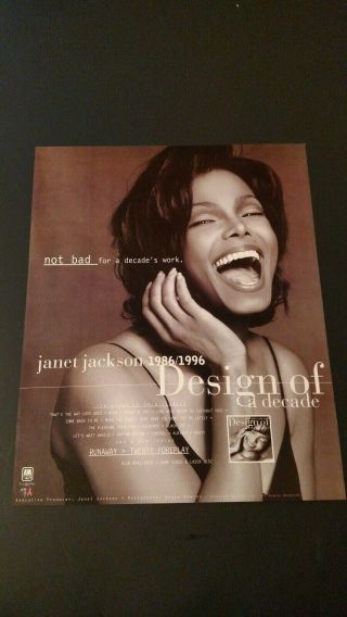 Janet Jackson " Design Of A Decade " 1986/1996 Rare Print Promo Poster Ad