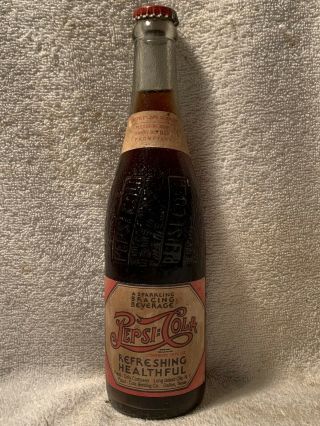 Rare Full 12oz Pepsi - Cola Dallas,  Texas Double Dot Paper Label Soda Bottle