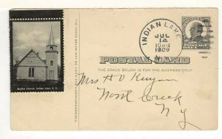 Rare C1909 Postal Card: View Of Baptist Church,  Indian Lake,  Ny Stamp