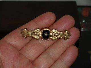 Antique Victorian F.  M Co 10k 1 - 20 Gf Onyx Mourning Brooch Bar Pin Stunning