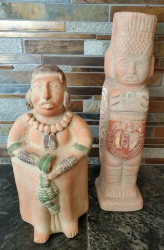 Antique Style Pre Columbian Pottery Red Clay Human Figurine Sculptures