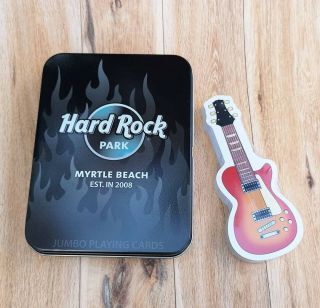 Rare Hard Rock Park Guitar Shape Jumbo Playing Cards In Tin Hard Rock Cafe
