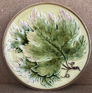 Antique Majolica Oak Leaf Plate Dish Charger 7 - 3/4” Porcelain Glazed Germany