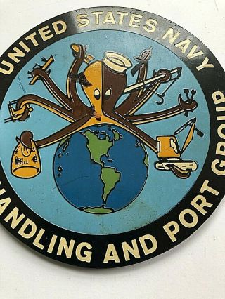 Vtg Us Navy Wood Plaque Cargo Handling And Port Group Logo - Rare Find