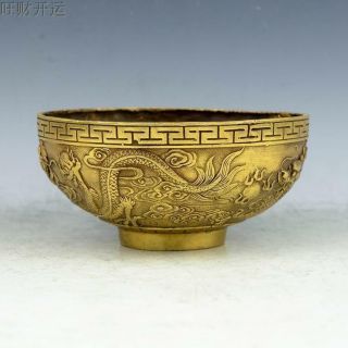 Chinese Antique Handmade Brass Statue Dragon Bowl W13
