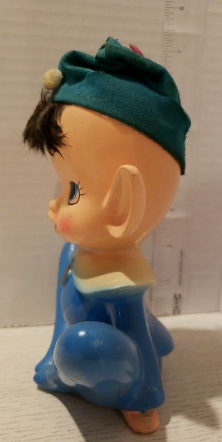 Vintage RARE Pixie Elf Ceramic Figurines blue with felt Hat and feather 102 2