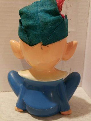 Vintage RARE Pixie Elf Ceramic Figurines blue with felt Hat and feather 102 3