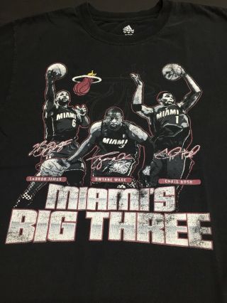 Miami Heat Lebron James Dwyane Wade & Bosh Big 3 Shirt Adidas Sz Large “rare”