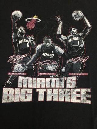 Miami Heat Lebron James Dwyane Wade & Bosh Big 3 Shirt Adidas Sz Large “RARE” 3