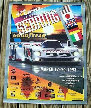 Rare 1993 12 Hours Of Sebring Race Poster,  Grand Prix Of Endurance
