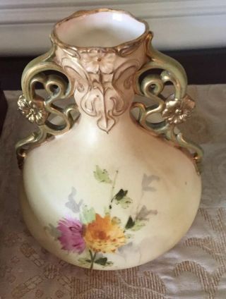 Antique Austrian Ernst Wahliss Turn Wien Porcelain Vase 6 " High,  Floral,  Gold