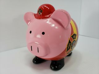 Rare Htf Fab Starpoint Fireman Piggy Bank Fire Department Ceramic Coin Bank