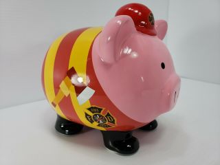 Rare HTF FAB Starpoint Fireman Piggy Bank Fire Department Ceramic Coin Bank 2