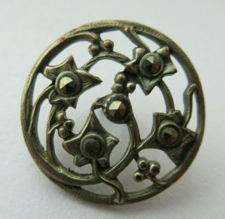 Fabulous Antique Vtg Victorian Metal Openwork Button W/ Riveted Black Glass (j)