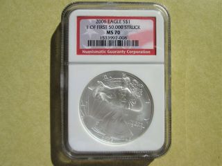 2006 American Silver Eagle Ngc Ms70 Rare 1 Of First 50,  000 Struck Flag Red Label