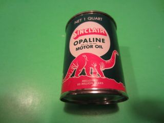 Vintage Sinclair Opaline Oil Tin Can Bank Paper Label Dinosaur 3 " Tall Rare