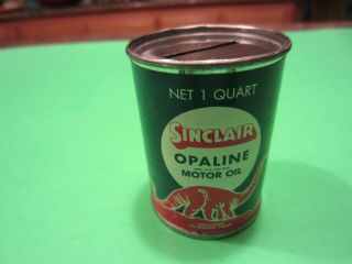Vintage Sinclair Opaline Oil Tin Can Bank Paper Label Dinosaur 3 