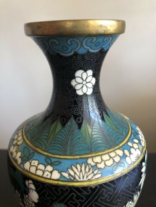 Antique Chinese Cloisonne Black Enamel White Peony Chrysanthemum Flower Vase NR 2