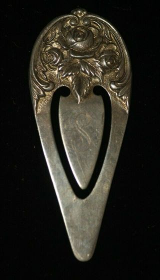 S Kirk & Son Repousse Rose Sterling Silver Book / Page Mark Bookmark
