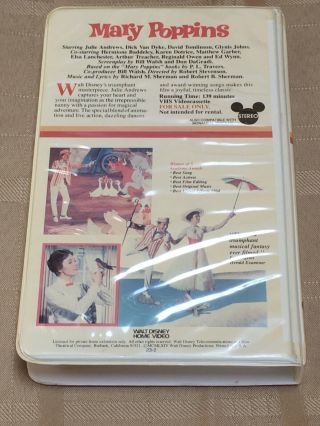 Vintage Walt Disney Home Video Mary Poppins VHS Video RARE COVER 2
