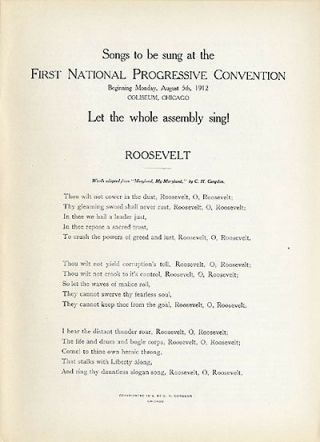 Rare 1912 Progressive Party Convention Songster Theodore Roosevelt (2198)